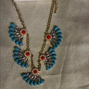 Elegant Turquoise and Red Statement Necklace